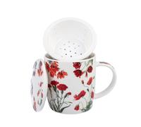 Duo Spring in bloom Tasse en porcelaine New Bone China avec infuseur et couvercle Motif fleurs rouges 400 ml