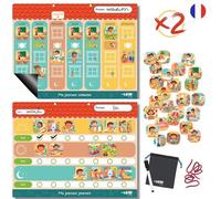 DUO TABLEAUX SEMAINIER ET JOURNALIER MAGNéTIQUE - Tableaux Magnétique Montessori avec 140 Aimants d'activités complet, Idéal pour instaurer Routine et Autonomie, compatible TDAH, Autisme dès 3 ans - C