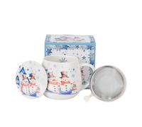 Duo Tasse à thé avec couvercle et infuseur, 430 ml, en porcelaine, passoire à thé en acier inoxydable, motif de Noël, passe au lave-vaisselle et au micro-ondes, cadeau (SNOWMAN)