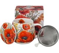 Duo | Tasse en porcelaine avec passoire - 430 ml - Motif coquelicot - Set cadeau élégant pour les amateurs de thé