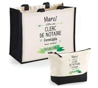 Duo Trousse et Cabas Jute Noir Clerc de Notaire Inoubliable | Sac de Courses Pochette Maquillage Cadeau Femme Anniversaire Shopping