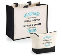Duo Trousse et Cabas Jute Noir Une Directrice Formidable | Sac de Courses Pochette Maquillage Cadeau Femme Anniversaire Shopping