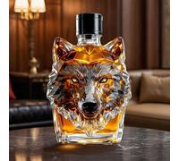 DUOAZJL Statue d'art - Bouteille De Whisky Amusante De 350 ML en Forme De Tête De Loup, Carafe À Whisky en Verre 2025, Objets De Collection