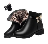 DUOCHSUA Bottes orthopédiques en cuir et laine pour femme - Imperméables - Chaudes - Avec semelle antidérapante - Bout rond - Talon bloc, Noir fin., 38 EU