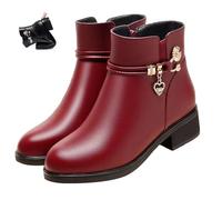 DUOCHSUA Bottes orthopédiques en cuir et laine pour femme - Imperméables - Chaudes - Avec semelle antidérapante - Bout rond - Talon bloc, Rouge fin, 36.5 EU