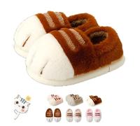 DUOCHSUA Pantoufles confortables en forme de patte de chat 3D pour femme, chaussons chauds en peluche avec mousse à mémoire de forme, marron, 39.5 EU
