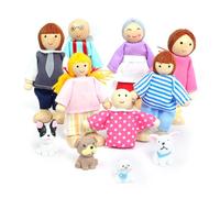 DUOCIYUAN Ensemble Famille Poupées en Bois pour Maison 11 Pièces Personnages de Maison de Poupée avec Chat et Chien pour Accessoires de Jeu de Rôle et Cadeau
