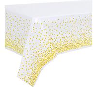 Duocute 2PCS Nappe de Table de Fête Blanc et Or Jetable pour Table Rectangulaire, Couverture de Table Confettis Dorés, pour Douche Nuptiale, Fiançailles, Mariage, 137 cm x 274 cm
