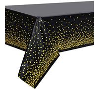 Duocute 2PCS Nappe de Table de Fête Noir et Or Jetable pour Table Rectangulaire, Couverture de Table Confettis de Point d'or pour Obtention du Diplôme, Anniversaire, Cocktail, 137 cm x 274 cm