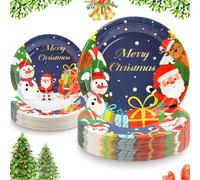 Duocute Assiettes Jetable de Noël en Carton, 23cm(9inch) and 18cm(7inch) Xmas Père Noël Bonhomme de Neige Fête Vaisselle en Papier Jetable pour le Dîner de Noël Dessert Party-20 Invités