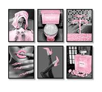 DUODUOZCF Lot de 6 impressions sur toile pour décoration murale de salle de bain - Noir et blanc glamour à paillettes - Images d'œuvres d'art modernes et amusantes - Noir et blanc - 20,3 x 25,4 cm