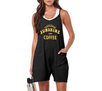 DUOEASE Combinaison Femme été sans Manches Imprimé Combishort chic et élégant avec Poches（Sunshine,XL）