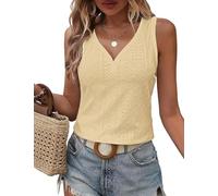 DUOEASE Debardeur Femme Col V 2025 Respirant sans Manches Top Femme Ete Basiqu Haut Femme Sexy Jaune-L