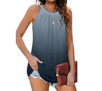 DUOEASE Débardeur Femme ete Haut Dos Nu Décontracté sans Manches Plissé Tops（Gris Ombre,L