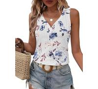 DUOEASE Top Femme Chic et Élégant Col V 2025 Basique Debardeur Femme Coupe Ample Haut Femme Ete Fleurblanche-3XL