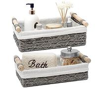 DUOER Lot de 2 paniers de rangement en osier pour organiser des bacs de rangement pour comptoir de papier toilette pour réservoir de toilette (gris)