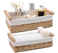 DUOER Lot de 2 paniers de rangement ronds en corde de papier, paniers en osier pour organiser avec poignée, bacs décoratifs pour comptoir, panier à papier toilette pour réservoir de toilette, petits