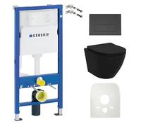 Duofix Basic Brava Élément mural + évier mural sans bord + panneau de commande Delta 25 | Bouton noir | Kit complet | Réservoir de chasse encastré | Kit complet | WC complet