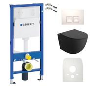 Duofix Basic élément de bâti-support + WC Sinto noir sans rebord + plaque de commande Delta 25 | Bouton blanc | Set complet