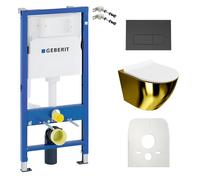 Duofix Basic élément de bâti-support + WC Sofi Slim or/blanc sans rebord + plaque de commande Delta 25 | Bouton noir | Set complet