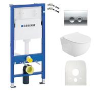 Lavita Duofix Basic Brava Ensemble WC encastré avec élément mural et abattant WC sans bord + panneau de commande Delta 25 - Bouton chromé - Kit complet encastré