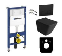 Duofix Basic élément de bâti-support + WC suspendu Lago noir sans rebord + plaque de commande Delta 25 | Bouton noir | Set complet