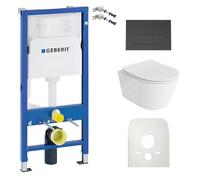 Duofix Basic élément de bâti-support + WC suspendu Praia blanc sans rebord + plaque de commande Delta 25 Bouton noir Set complet