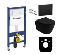 Duofix Basic élément de bâti-support + WC suspendu Praia noir sans rebord + plaque de commande Delta 25 | Bouton noir | Set complet
