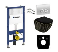Duofix Basic élément de bâti-support + WC suspendu Sofi Slim Black Night sans rebord+plaque de commande Delta 25 |Bouton chromé| Kit