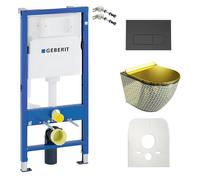 Duofix Basic élément de bâti-support + WC suspendu Sofi Slim Golden Never Die sans rebord +plaque de commande Delta 25 |Bouton