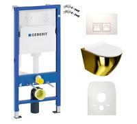 Duofix Basic élément de bâti-support + WC suspendu Sofi Slim or/blanc sans rebord + plaque de commande Delta 25 | Bouton blanc |