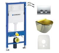 Duofix Basic élément de bâti-support+WC suspendu SofiSlim GoldenNever Die sans rebord+plaque de commande Delta 25 |Bouton chromé|Kit