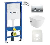Duofix Basic Élément de paroi de base pour WC saut périlleux, blanc, sans bord de chasse + panneau de commande Delta 25 | Bouton chromé | Kit complet | Évier encastré | Kit complet WC
