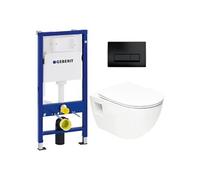 Duofix Pack Bâti-support UP100 + WC sans bride SAT + Abattant SoftClose + Plaque Delta 50 Noir Mat (ProjectGeb10)