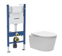 Duofix Pack WC bâti 112 cm + WC suspendu sans bride avec abattant SoftClose Swiss Aqua Technologies + plaque (GEBSTBRWR01MAN-FR)