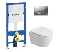 Duofix pack WC bâti-support UP100 + WC suspendu sans bride Ceramia avec abattant SoftClose + plaque chrome mat (GEBCEPXWT05-FR)