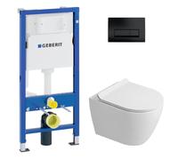 Duofix pack WC bâti-support UP100 + WC suspendu sans bride Ceramia avec abattant SoftClose + plaque noir mat (GEBCEPXWT04-FR)
