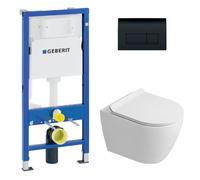 Duofix pack WC bâti-support UP100 + WC suspendu sans bride Ceramia avec abattant SoftClose + plaque noir (GEBCEPXWT09-FR)