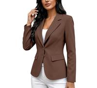 Duohropke Blazer élégant pour femme - Long blazer doublé - Veste de bureau - Manteau cintré - Bouton uni - Manches longues - Col revers - Veste de loisirs pour le travail et le bureau avec poches