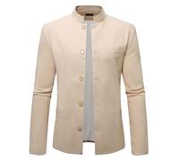 Duohropke Blazer pour homme avec col chinois - Coupe ajustée - Col montant à une rangée - Veste de costume élégante Mao - Manteau d'affaires décontracté - Costume Zhongshan pour les occasions