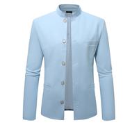 Duohropke Blazer pour homme avec col chinois - Coupe ajustée - Col montant à une rangée - Veste de costume élégante Mao - Manteau d'affaires décontracté - Costume Zhongshan pour les occasions
