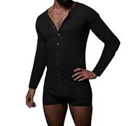 Duohropke Body pour homme en coton rayé - Sous-vêtements - Débardeur avec boutons - Boxer - Sous-vêtements - Combinaison - Combinaison - Vêtement de nuit, Noir , L