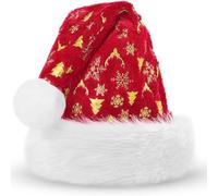Duohropke Bonnet de Père Noël pour femme - Unisexe - En peluche - Bonnet d'hiver - Bonnet de Noël tricoté avec broderie argentée - Cosplay - Chapeau de fête de Noël, rouge, taille unique