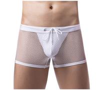 Duohropke Boxer en maille pour homme - String sexy - Rayé - Résille de pêche - Transparent - Taille basse, Blanc., L