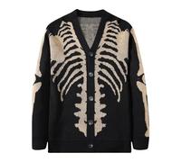 Duohropke Cardigan d'Halloween pour femme Squelette Esprit Pull en laine Pull surdimensionné en tricot Tête de mort Sweat-shirt Col en V Cardigan Boutonné Pull Y2K Vintage Streetwear, jaune, S