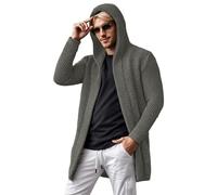 Duohropke Cardigan long en tricot épais pour homme - Avec capuche - Couleur unie - Pull à manches longues - Avec capuche - Vintage classique - Cardigan en tricot - Veste de mi-saison, gris, 4XL
