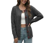 Duohropke Cardigan pour femme Cœur Fuzzy Tricot Cardigan Bouton Down Manches Longues Col Rond Pull Automne Manches Longues Tricot Top Pull Manteau Slouchy Outwear Veste de loisirs, Gris 1, L