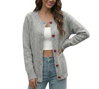 Duohropke Cardigan pour femme Cœur Fuzzy Tricot Cardigan Bouton Down Manches Longues Col Rond Pull Automne Manches Longues Tricot Top Pull Manteau Slouchy Outwear Veste de loisirs, Gris 2, M