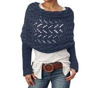 Duohropke Cardigan pour femme - Léger - Court - Cardigan décontracté et élégant - Boléro - Mode creux - Haut Cover Up - Manches longues - Tricoté - Manches doubles - Écharpe - Pull en tricot, Marine