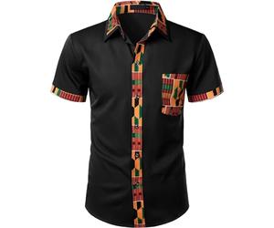 Duohropke Chemise à manches courtes pour homme - Imprimé africain - T-shirt basique - Coupe ajustée - Bouton - Haut de noblesse africaine - Vêtement pour homme - Imprimé africain - Chemise à manches